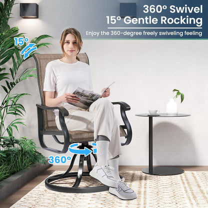 Amopatio Patio Swivel Chairs Set of 4, Outdoor Swivel Rocker Dining Chairs with All Weather Textilene High Back & Metal Frame, for Backyard Deck Lawn, Brown