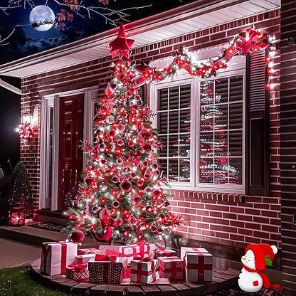 JMEXSUSS 2 Pack Red and White Solar Christmas Lights, Each 33FT 100 LED Solar String Lights Outdoor, Waterproof Solar Fairy Lights for Outside Christmas Decorations