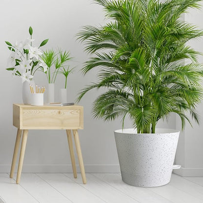 12 inch Large Self Watering Pots, Plant Pots with Mesh Drainage Holes for Indoor Outdoor Plants, Plastic Planters with Deep Reservoir for Garden House Flower Plants, Speckled White