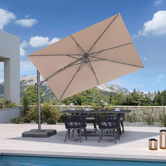 PURPLE LEAF 10' X 6.5' Left-right Tilting Outdoor Patio Umbrella Swivel Offset Cantilever Heavy Duty Rectangle Aluminum Umbrella with UV Resistant for Deck Pool Patio Backyard, Sand Dune