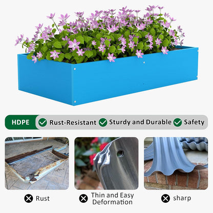 HDPE Raised Garden Bed 47.24 * 24.4 * 9.65 in,Vegetable Planter Bed Outdoor,Elevated Horticulture Planter Bed,Waterproof,Rot-Resistant and Non-Cracking Above Ground Garden Bed(Pacific Blue)