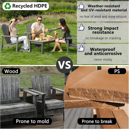Stackable Adirondack Chair Set of 4, HDPE Outdoor Patio Chair - Durable and Space Saving, Suitable for Porches, Lawns or Garden, Grey