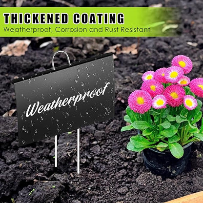 Landhoow 30 Pcs Large Garden Plant Markers Metal Plant Labels Sign 4'' x 6'' with 11'' Stake Weatherproof Waterproof Garden Sign for Outdoor Seedlings Herbs Vegetable Greenhouse, Black