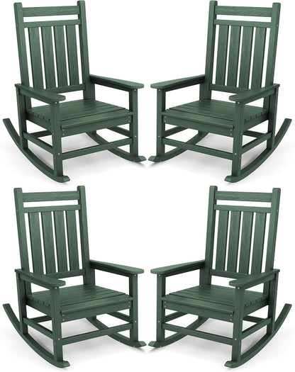 SERWALL Oversized Outdoor Rocking Chair Set of 4, HDPE Rocker for Adults, Patio Rocking Chairs for Porch, Green