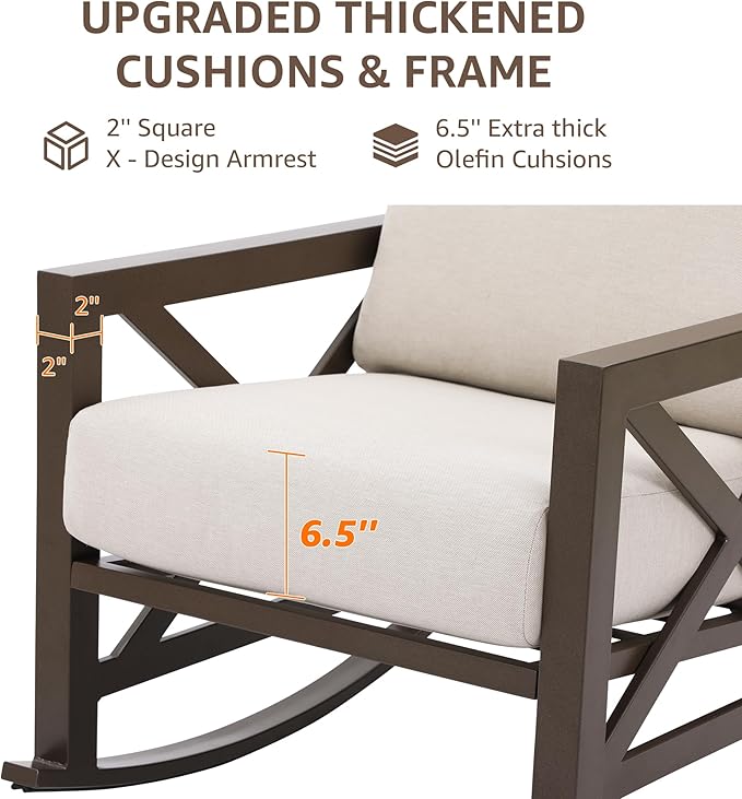 NATURAL EXPRESSIONS Rocking Bistro Set, 3 Piece Outdoor Patio Conversation Furniture Set with 2 Rockers and 1 Metal Coffee Table with Thick Cushions,2 Pack Patio Chair Covers Waterproof