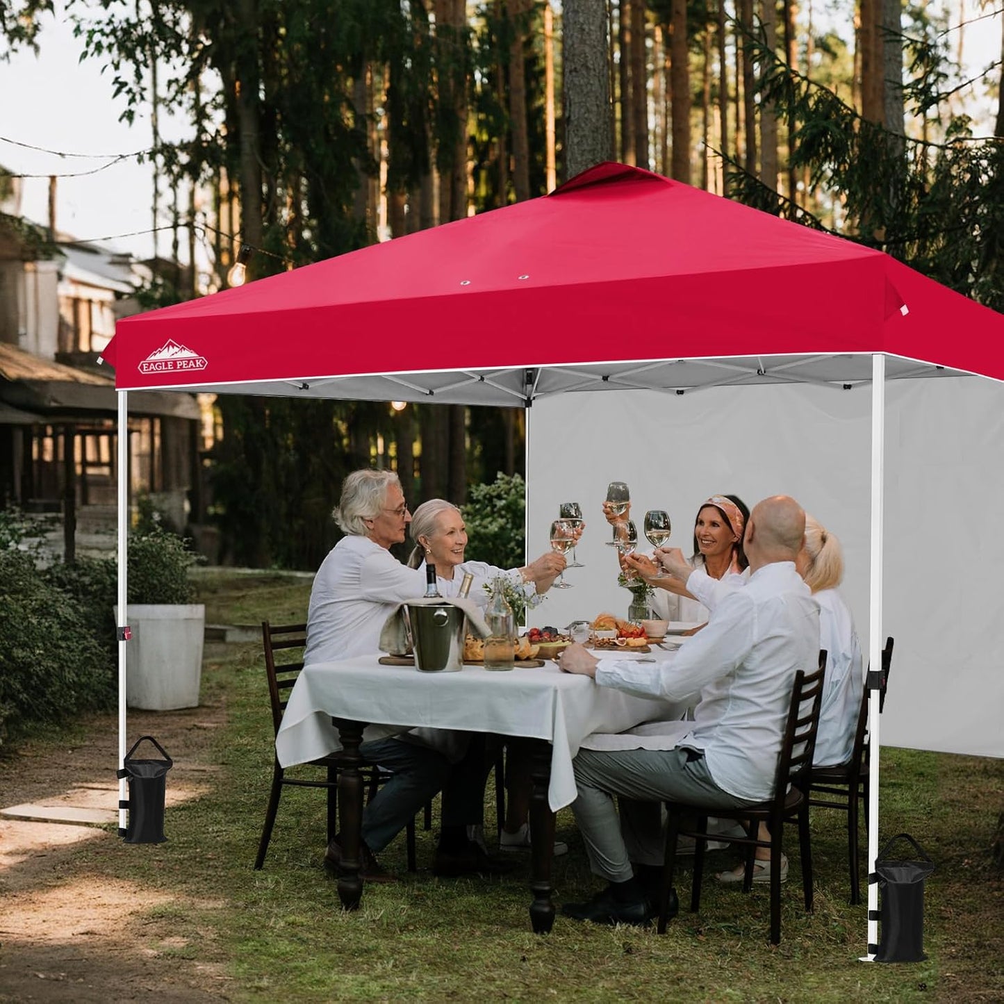 EAGLE PEAK Pop Up Canopy Tent with 1 Sidewall, Easy Setup Event Tent, Outdoor Sun Shade, Wheeled Carry Bag, Stakes and Guy Ropes, Instant Canopy 12x12, Red