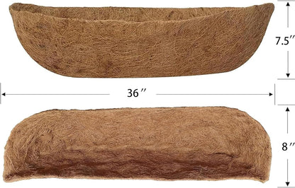 36 inch Replaceable Coco Liner for Railing Basket Horse Trough Coco Liner for Window Box, Coco Liner for Fence Flower Baskets 100% Natural Coir Liners for Basket (36 in / 2Pcs)