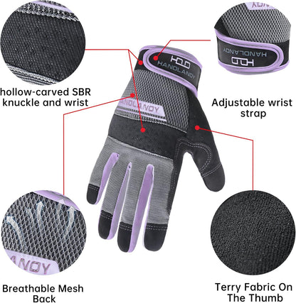 HANDLANDY Women Safety Work Gloves Utility Touch Screen Working Grip Glove for Yardwork Gardening Breathable Mechanic Gloves