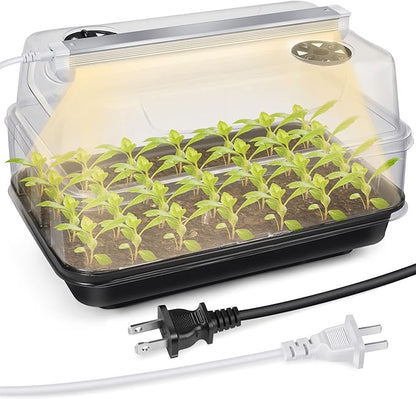 Saillong Seed Starter Tray with T8 Grow Light, Seedling Heat Tray with 15'' x 8.2'' Adjustable Height Humidity Domes, Plant Germination Propagation Kit for Planting Seeds, Mini Greenhouse Indoor