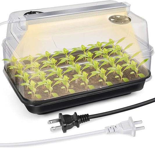Saillong Seed Starter Tray with T8 Grow Light, Seedling Heat Tray with 15'' x 8.2'' Adjustable Height Humidity Domes, Plant Germination Propagation Kit for Planting Seeds, Mini Greenhouse Indoor