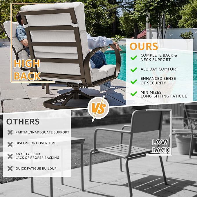 NATURAL EXPRESSIONS Patio Bistro Set, 3 Piece Outdoor Swivel Glider Rocking Chairs, Conversation Furniture with 2 Highback Rockers, 1 Table and 5" Cushion for Backyard,Porch,Yard,350lb. (Beige)