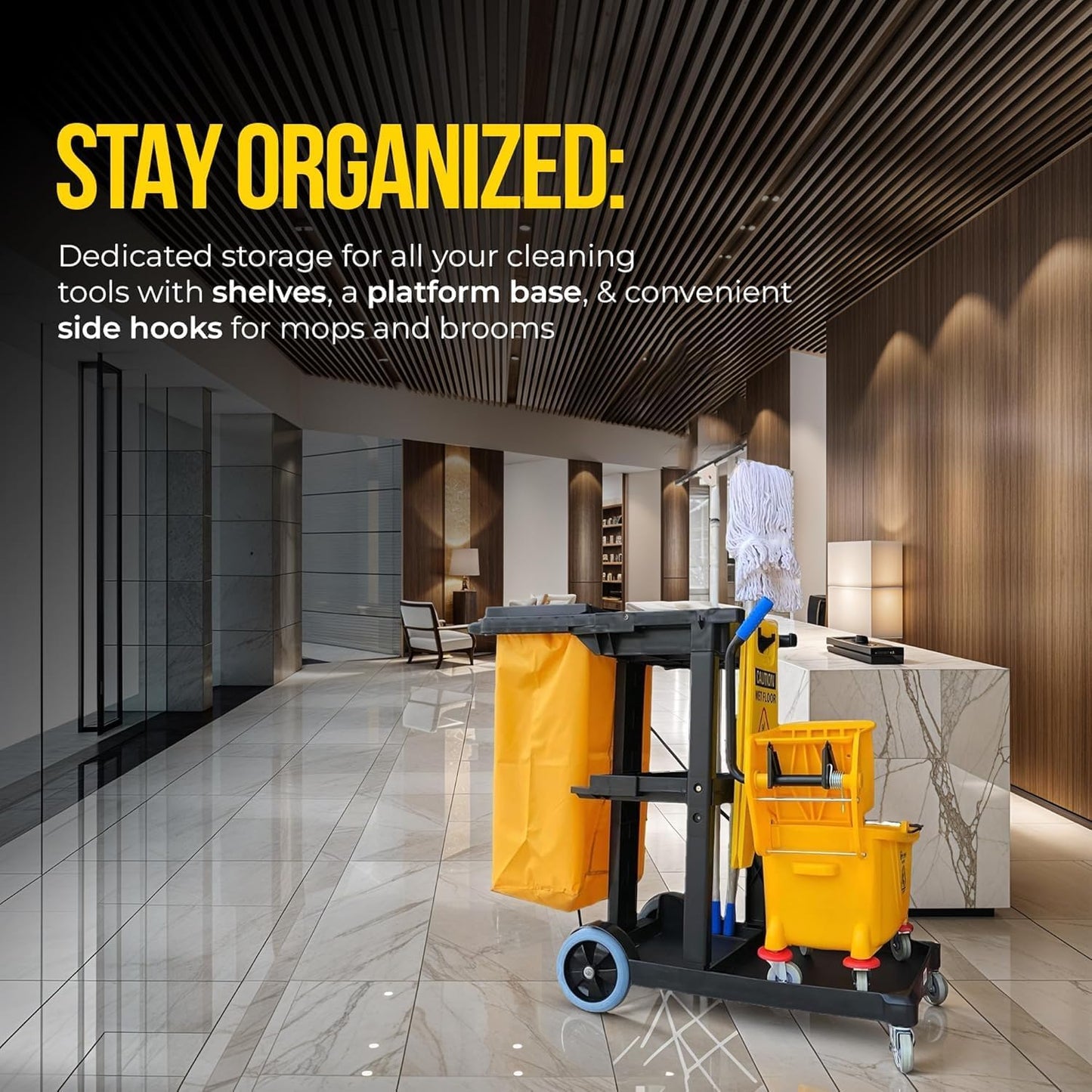 Simpli-Magic Premium Janitorial Utility Cart, Commercial, Yellow/Grey