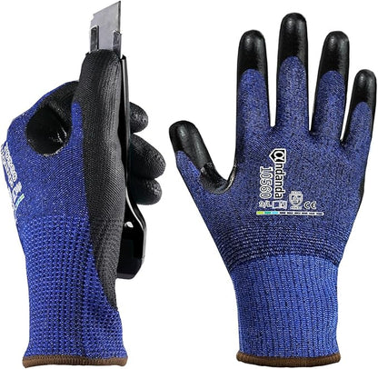 ANDANDA Cut Resistant Gloves Level C, 3D Comfort Stretch Fit, PU Coated Work Gloves with Power Grip, Ideal Work Gloves for Men/Women Handle Glass, Sharp Metal, Blue(XL),1Pair