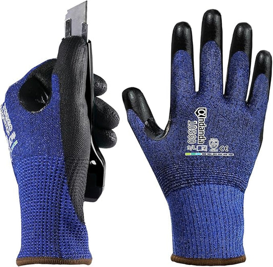 ANDANDA Cut Resistant Gloves Level C, 3D Comfort Stretch Fit, PU Coated Work Gloves with Power Grip, Ideal Work Gloves for Men/Women Handle Glass, Sharp Metal, Blue(XL),1Pair