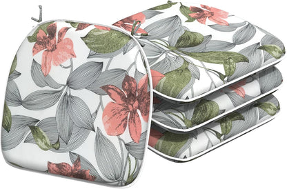 Indoor/Outdoor Chair Cushions 16x17 Inch, Patio Chair Cushions with Ties, All Weather Seat Cushions for Patio Furniture Home Garden Chair Use, Set of 4, Clemens Noir Pink