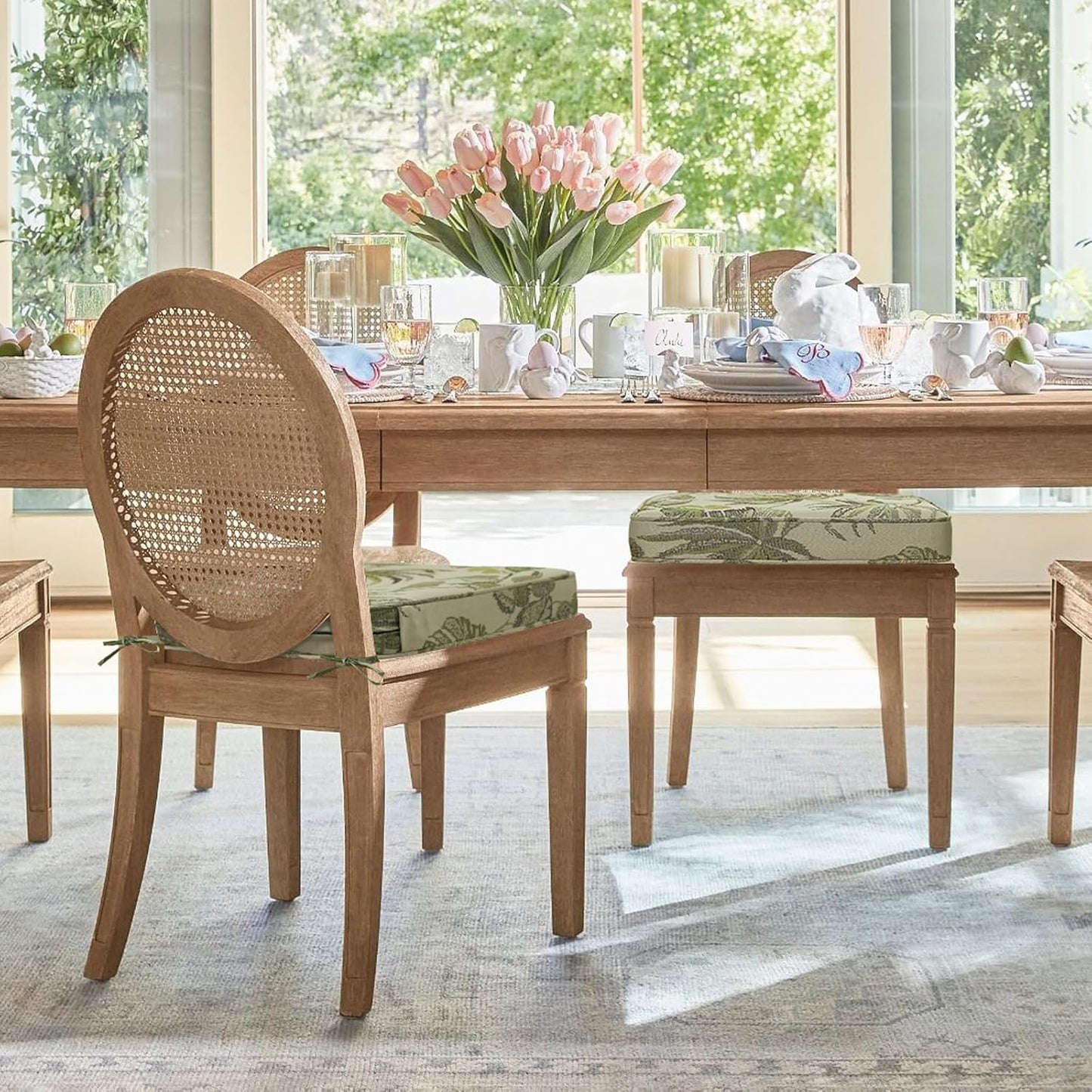 Outdoor Round Corner Seat Cushion, 17"x16"x2", Set of 4, Non Slip Seat Cushion Pads with Removable Cover for Patio Furniture, Garden Yard Lawn, Dark Green Vine