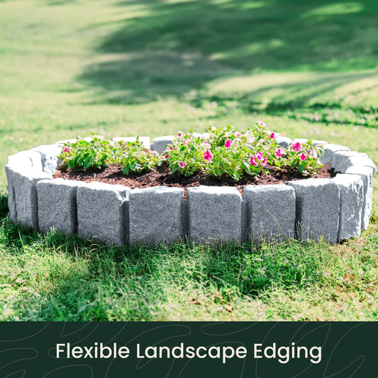 Beuta Landscape Edging | Garden Edging Border | Faux Stone Block XL for Lawn Edging, Flower Beds & Yard Edging – 10 Pack | Each Section Has 6 Blocks 48" L x 4" W x 9.5" H | 30 Spikes | Greystone
