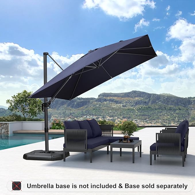 PURPLE LEAF 9.8' X 9.8' Left-right Tilting Patio Umbrella Outdoor Cantilever Swivel Square Umbrella Aluminum Offset Umbrella with 360-degree Rotation for Garden Deck Pool Patio Navy Blue