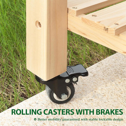 MUPATER 4x2FT Raised Garden Bed, Planter Box with Four Wheels and Legs for Herbs and Vegetables, Elevated Garden Bed with Drainage Holes for Outdoor Indoor, Natural Wood