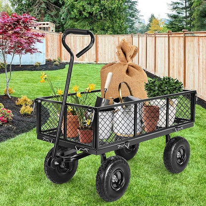 Homdox 880LB Heavy Duty Garden Cart on Wheels, Professional Utility Wagon with 180° Rotating Handle, Foldable Mesh Sides for Landscaping, Yard Work, Farming, Camping & Outdoor Projects