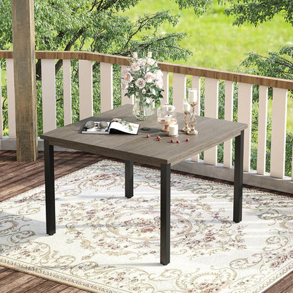 VICLLAX 40.2" Square Patio Dining Table for 4, Outdoor Table with Umbrella Hole, All Weather Metal Patio Table, Grey Wood Grain Tabletop