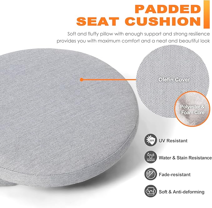 NUU GARDEN Bistro Set 3 Piece Outdoor All Weather Cast Aluminum Patio Bistro Set Patio Table and Chairs Set of 2 with Umbrella Hole and Gray Cushions for Backyard, Balcony, Lawn, Black