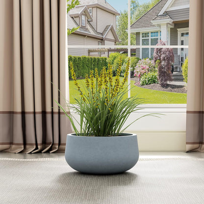 Kante 15.7" Dia Round Concrete Planter, Cement Plant Pots with Drainage Hole and Rubber Plug for Outdoor Indoor Garden Home, Modern Curvaceous Design, Gray