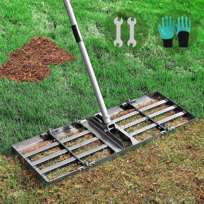 Lawn Leveling Rake, Lawn Leveler with Stainless Steel Long Handle, Heavy Duty Yard Level Tool for Leveling Soil, Sand Or Dirt Surfaces, Gardening Gloves Gift Included (30x10in)