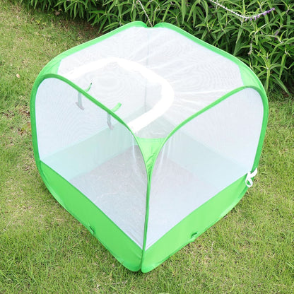 Mesh Plant Cover for Outdoor, Plant Netting Protector Garden Cover Cloche for Fruit, Vegetables, Strawberry, Flowers and Herbs Pop-Up Cage with 4 Stakes (White with Green, 19.7" x 19.7" x 19.7")