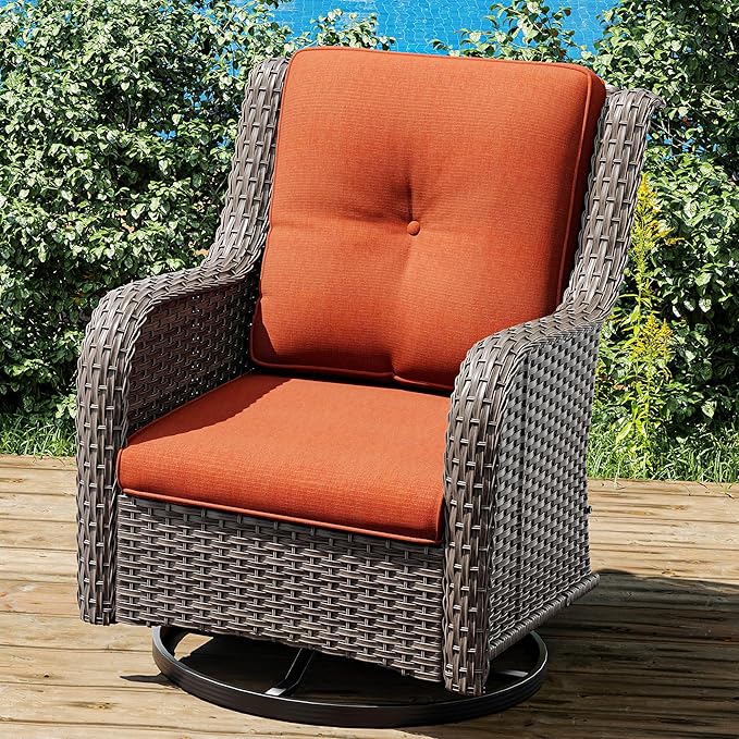 Joyside Outdoor Swivel Rocker Patio Chair - Outdoor Wicker Glider Rocking Chair with Olefin Fabric Cushions Suitable for Porch Deck and Backyard(Mixed Grey/Orange)