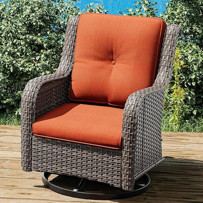 Joyside Outdoor Swivel Rocker Patio Chair - Outdoor Wicker Glider Rocking Chair with Olefin Fabric Cushions Suitable for Porch Deck and Backyard(Mixed Grey/Orange)