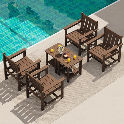 SERWALL 3 Pieces Patio Bistro Set, All Weather Adirondack Chair Set with Side Table, HDPE Material Outdoor Patio Furniture Set for Balcony, Porch, Garden, Backyard- Brown