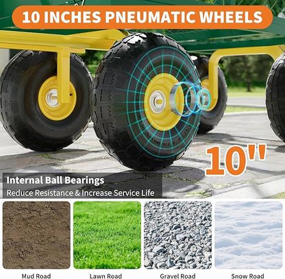 900 Lbs Garden Wagon, 2-in-1 Heavy-Duty Steel Garden Cart, with 10 Inch All-Terrain Tires and Removable Mesh Side Panels, 180° Rotating Handle, Metal Multi-Function Carts, Outdoor Gardens Wagon Cart