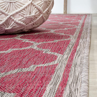 Eyely BMS109H-210 Santa Monica Trebol Moroccan Trellis Textured Weave Indoor/Outdoor Runner Rug Coastal;Bohemian, Bedroom, Backyard, Patio, Easy-Cleaning, Non-Shedding, 2 X 10, Fuchsia/Light Gray