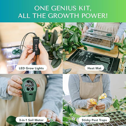 Seed Starter Kit with Grow Lights & Heat Mat – 40-Cell Seed Starter Tray, Humidity Dome, Soil Moisture Meter & Sticky Gnat Traps – Indoor Greenhouse & Plant Propagation Station