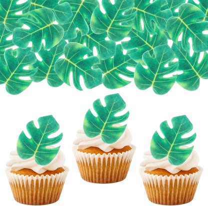 48 PCS Edible Tropical Turtle Leaves Cupcake Toppers Edible Wafer Paper Leaf Cupcake Picks Palm Leaves Cake Decorations For Hawaii Theme Baby Shower Birthday Jungle Party Cake Decoration Supplies