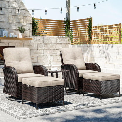 Joyside 5 Piece Patio Furniture Set, Outdoor Swivel Chair Sets with Thick Cushion and Ottoman, Wicker Patio Conversation Set for Porch, Deck Use (Brown/Beige, 5 PCS)