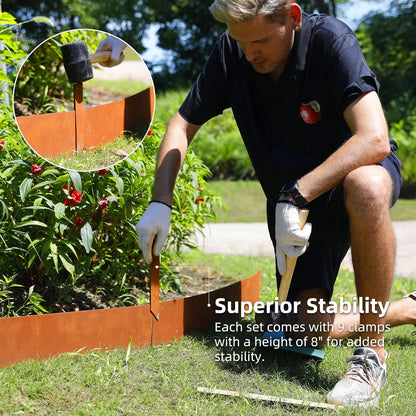 Solution4Patio 6-Pack Corten Steel Garden Landscape Edging with 7X Clips, 8" H Hammer-in Heavy Duty Bendable Metal Pre-Rusted Border Edging Strips for Lawn, Yard (20ft Total)