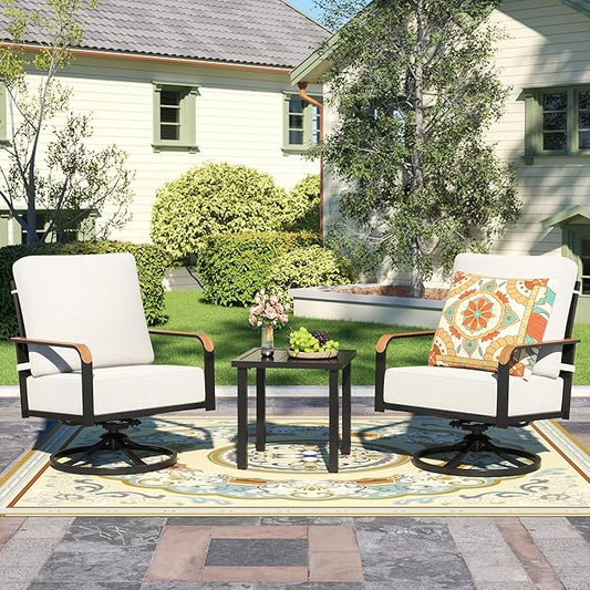 NATURAL EXPRESSIONS Outdoor Bistro Set, 3 Piece Swivel Glider Rocking Chairs Patio Conversation Furniture Set with 2 Rockers, 1 Metal Table and 6" Thick Cushions for Backyard, Porch, Balcony, 350lbs.