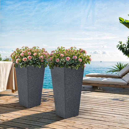 28" H Oversized Tall Planter Box for Outdoor Plants, Set of 2 Large V-Shaed Square Flower Pots, Modern Plant Container for Patio, Garden, Porch, Balcony or Indoor Home Decor, Back Terrazzo-Look