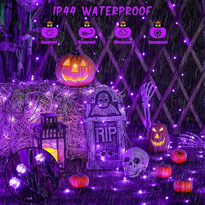 JMEXSUSS 2 Pack Purple Solar Halloween Lights, Total 400 LED 151FT Purple Halloween Lights Outdoor Waterproof, 8 Modes Solar Christmas Light for Outside Patio Yard Tree Decorations