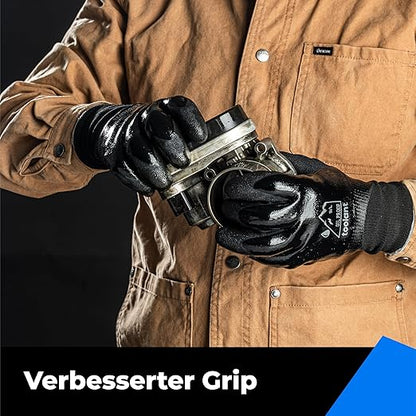 Waterproof Gloves for Men and Women, Freezer Gloves with Grip, Double Nitrile Dipped for Extreme Oil Repellent, for Construction, Mechanics, Mining, Plumbing, Black, X-Large