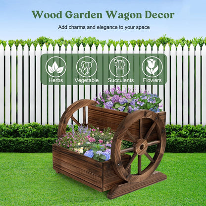 2PCS Wooden Wagon Planter Box, Garden Planter with Wheels,Decorative for Flowers Herbs Vegetables for Indoor & Outdoor Decor,Wooden Flower Cart for Patio Garden Balcony