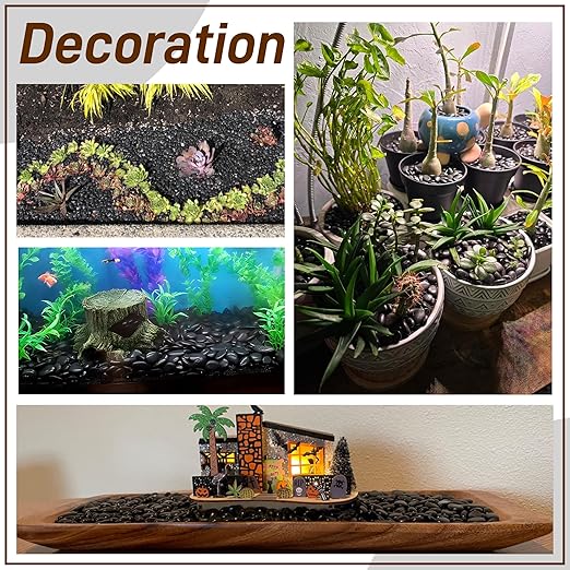 45LB Polished Black Pebbles,1/4" - 3/4" Small Black River Rocks for Landscaping, Natural Gravel Smooth Decorative Stones Dressing for Vases Planters Garden Outdoor Indoor