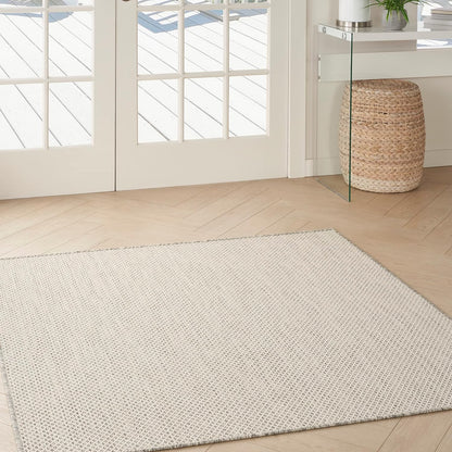 Nourison Home Courtyard Indoor/Outdoor Ivory/Silver 5' x Square Area Rug, Easy Cleaning, Non Shedding, Bed Room, Living Room, Dining Room, Backyard, Deck, Patio (5 Square)