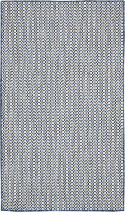Nourison Courtyard Indoor/Outdoor Ivory Blue 3' x 5' Area Rug, Geometric, Easy Cleaning, Non Shedding, Bed Room, Living Room, Dining Room, Deck, Patio, Backyard (3x5)