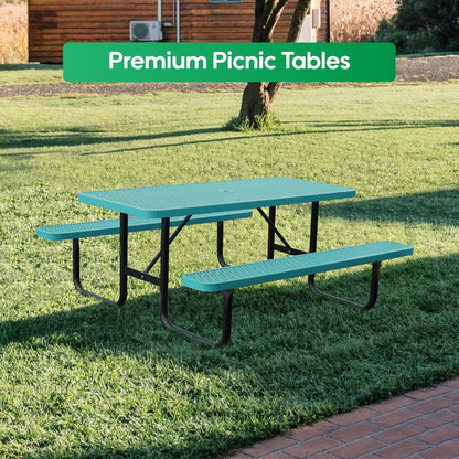 4FT Metal Picnic Tables for Outdoors, Commercial Rectangular Picnic Table and Bench Set for Outside, Patio, Garden, Backyard, Porch, Surface Mount, Green