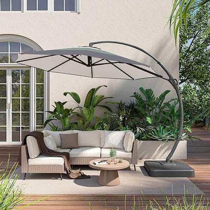 LAUSAINT HOME Outdoor Patio Umbrella with Base, 11 FT Deluxe Curvy Cantilever Umbrella Heavy Duty Offset Hanging Umbrella with 360° Rotation for Market, Pool, Garden, Backyard(Gradient Green)