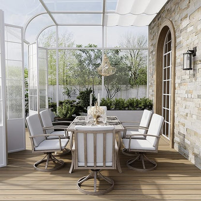 HAPPATIO 7 Piece Patio Swivel Dining Set, Aluminum Outdoor Dining Set for 6,Dining Table and Chairs Set, Patio Dining Furniture with Aluminum Table, Swivel Chairs and Washable Cushions (Gray)