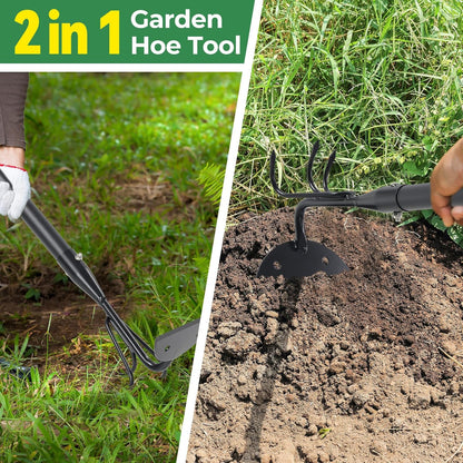 Garden Hoe 44 Inch Long Cultivator with Adjustable Long Handle - Heavy Duty Weeding & Soil Loosening Tool for Gardening, Lawn, and Yard Work